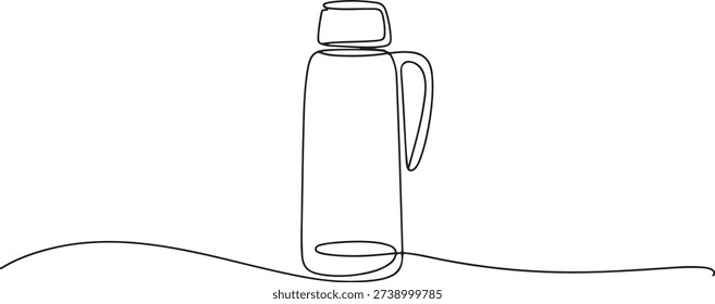 Continuous one line drawing thermos water bottle. Kitchen appliances concept. one line Art icon drawing vector
