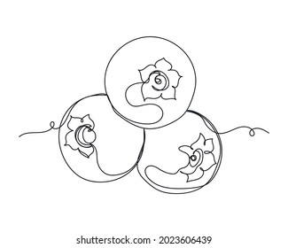 Continuous one line drawing of three blueberries in silhouette on a white background. Linear stylized.Minimalist.