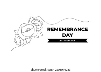 Continuous one line drawing three flower poppy. Remembrance day concept. Single line draw design vector graphic illustration.