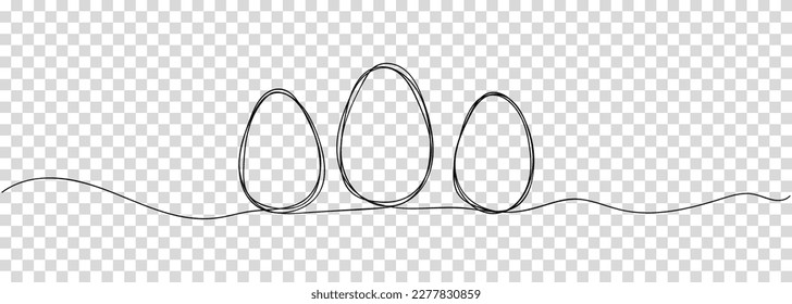 Continuous one line drawing of three eggs. Vector illustration isolated on transparent background