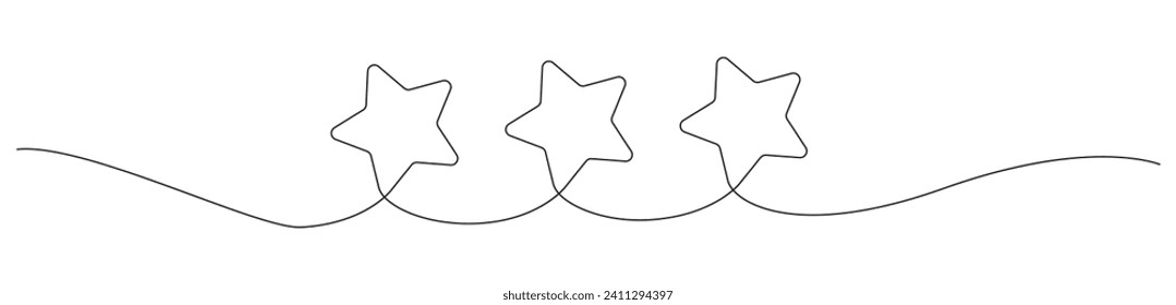 Continuous one line drawing three star. Sketch vector illustration.