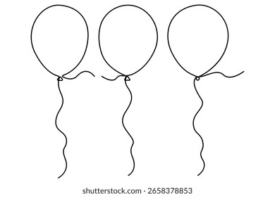 Continuous one line drawing of three balloons floating in minimal style

