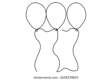 Continuous one line drawing of three balloons floating in minimal style
