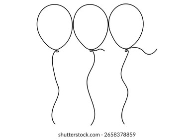 Continuous one line drawing of three balloons floating in minimal style
