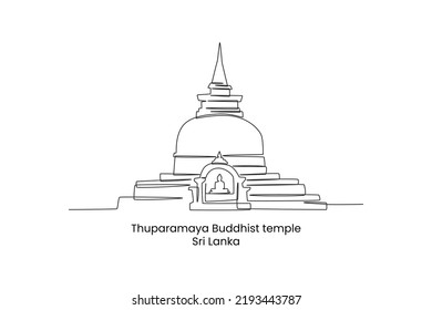 Continuous one line drawing Thuparamaya, Buddhist temple in Sri Lanka. Landmarks concept. Single line draw design vector graphic illustration.