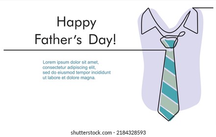 Continuous One line drawing of  tie and lettering Happy Father's Day. Father's Day card 