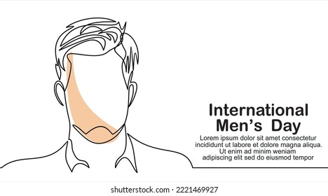 Continuous One line drawing of tie and lettering International Men's Day. Concept Men's Day card Continuous line style.