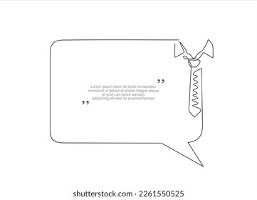 Continuous one line drawing of tie and speech bubble. Trendy line art vector on a white background. Vector illustration. Concept Father's Day 