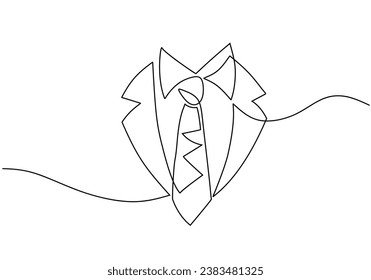 Continuous One line drawing of tie with suit. Fathers day concept . Vector illustration isolated. Minimalist design handdrawn.