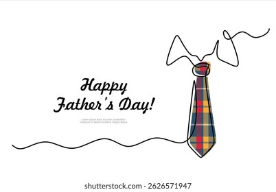 Continuous One line drawing of tie and lettering Happy Father's Day. Continuous line style.Editable stroke. 
