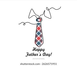 Continuous One line drawing of tie and lettering Happy Father's Day. Continuous line style.Editable stroke. 
