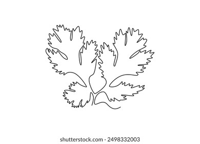 Continuous one line drawing of tied bunch healthy freshness organic raw coriander leaf for logo identity. Fresh cilantro concept for vegetable icon. Single line draw design vector graphic illustration
