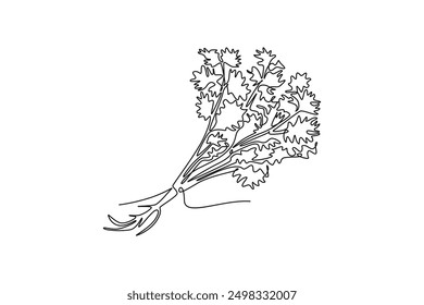 Continuous one line drawing of tied bunch healthy freshness organic raw coriander leaf for logo identity. Fresh cilantro concept for vegetable icon. Single line draw design vector graphic illustration