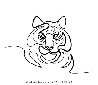 Continuous one line drawing. Tiger silhouette symbol. Logo of the Tiger. Vector illustration
