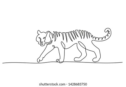 Continuous one line drawing. Tiger walking. Vector illustration