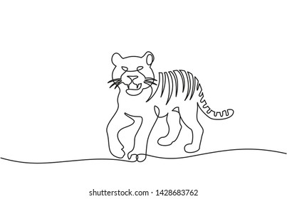 Continuous one line drawing. Tiger walking. Vector illustration