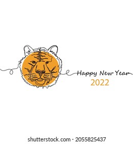 Dibujo continuo de una línea del símbolo de cabeza de tigres Feliz Año Nuevo 2022 en silueta sobre un fondo blanco. Linear estilizado.
