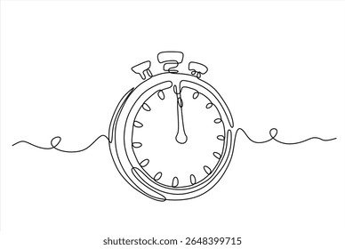 Continuous one line drawing of timer, clock, stopwatch. Hand drawn one line vector. Editable stroke	