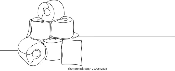 Continuous one line drawing of tissue toilet paper rolls. Toilet essentials concept. Vector illustration.