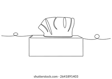 Continuous one line drawing of Tissue Box. Single line drawing illustration of Tissue box icon. Blank tissue box mockup concept vector art. Doodle line illustration.