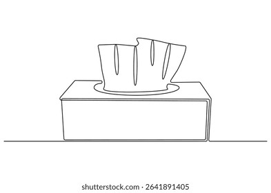 Continuous one line drawing of Tissue Box. Single line drawing illustration of Tissue box icon. Blank tissue box mockup concept vector art. Doodle line illustration.