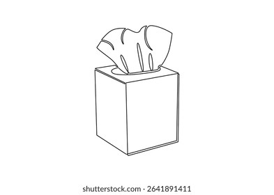 Continuous one line drawing of Tissue Box. Single line drawing illustration of Tissue box icon. Blank tissue box mockup concept vector art. Doodle line illustration.