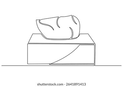 Continuous one line drawing of Tissue Box. Single line drawing illustration of Tissue box icon. Blank tissue box mockup concept vector art. Doodle line illustration.