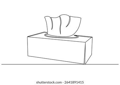 Continuous one line drawing of Tissue Box. Single line drawing illustration of Tissue box icon. Blank tissue box mockup concept vector art. Doodle line illustration.