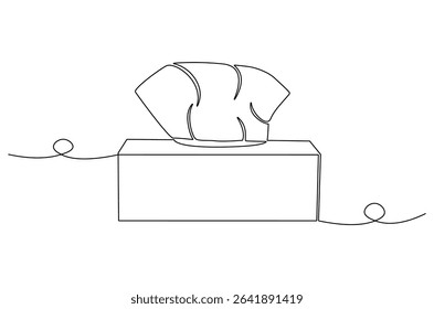 Continuous one line drawing of Tissue Box. Single line drawing illustration of Tissue box icon. Blank tissue box mockup concept vector art. Doodle line illustration.