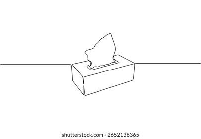 Desenho contínuo de uma linha da caixa de tecido. Ilustração de desenho de linha única do ícone da caixa de tecido, Desenho minimalista de uma linha de caixa de tecido no fundo branco, uma caixa de tecido de arte de linha.