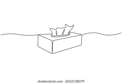 Continuous one line drawing of Tissue Box. Single line drawing illustration of Tissue box icon, Minimalist One-Line Drawing of Tissue Box on white Background, one line art tissue box.