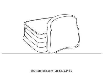 Desenho contínuo de uma linha de pão branco torrado fatiado. Ilustração de desenho de linha única de pão fatiado. Design de banner conceito vetor arte. Desenho ilustração linha.