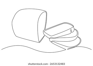 Dibujo continuo de una línea de pan blanco tostado en rodajas. Ilustración de dibujo de una sola línea de pan rebanado. Arte vectorial de concepto de diseño de Anuncio. Ilustración de línea Doodle.