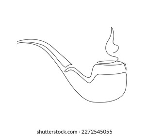 Continuous one line drawing of tobacco pipe. Simple smoking pipe outline design. Editable active stroke vector.