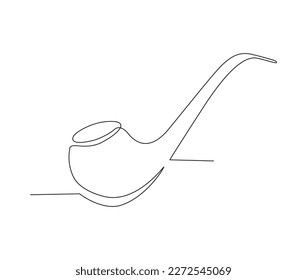 Continuous one line drawing of tobacco pipe. Simple smoking pipe outline design. Editable active stroke vector.