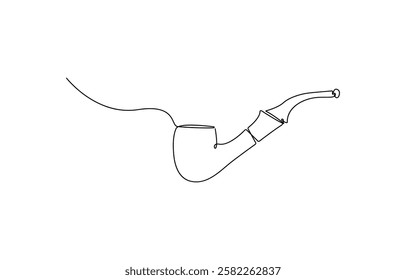 Continuous one line drawing of tobacco pipe. Simple smoking pipe outline design. Editable active stroke vector, Simple smoking pipe outline design. Editable active stroke vector.