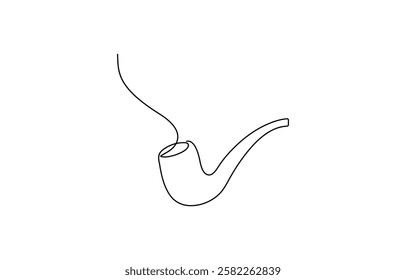 Continuous one line drawing of tobacco pipe. Simple smoking pipe outline design. Editable active stroke vector, Simple smoking pipe outline design. Editable active stroke vector.