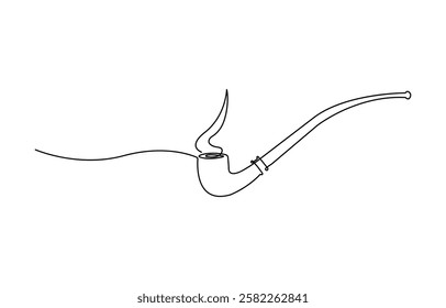 Continuous one line drawing of tobacco pipe. Simple smoking pipe outline design. Editable active stroke vector, Simple smoking pipe outline design. Editable active stroke vector.