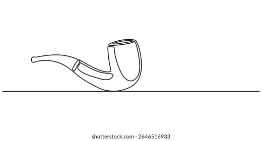 Desenho contínuo de uma linha de cachimbo de cigarro. Design de contorno de cachimbo de fumar simples. Vetor de traçado ativo editável, Tubo de fumaça. Tabagismo. Uma linha contínua desenhada isolada, fundo branco. 