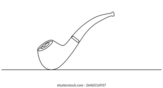 Desenho contínuo de uma linha de cachimbo de cigarro. Design de contorno de cachimbo de fumar simples. Vetor de traçado ativo editável, Tubo de fumaça. Tabagismo. Uma linha contínua desenhada isolada, fundo branco. 