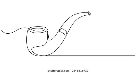 Desenho contínuo de uma linha de cachimbo de cigarro. Design de contorno de cachimbo de fumar simples. Vetor de traçado ativo editável, Tubo de fumaça. Tabagismo. Uma linha contínua desenhada isolada, fundo branco. 