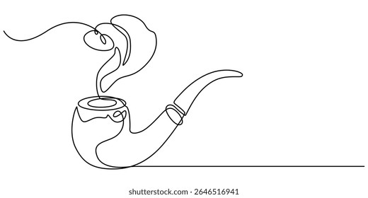 Desenho contínuo de uma linha de cachimbo de cigarro. Design de contorno de cachimbo de fumar simples. Vetor de traçado ativo editável, Tubo de fumaça. Tabagismo. Uma linha contínua desenhada isolada, fundo branco. 