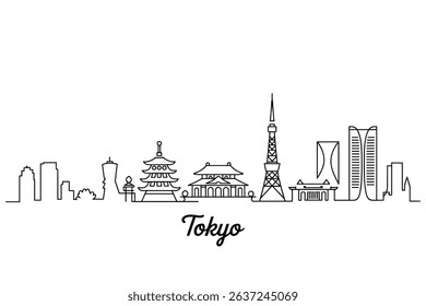 Continuous One Line Drawing Tokyo Skyline