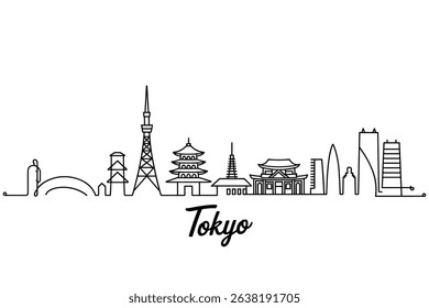 Continuous One Line Drawing Tokyo Skyline vector art