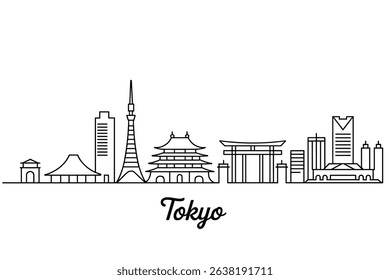 Continuous One Line Drawing Tokyo Skyline vector 