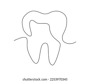 Continuous one line drawing of tooth. simple dental tooth  line art vector illustration. Dentist stomatology medical concept.