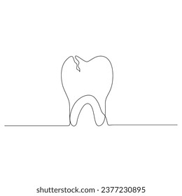 Continuous one line drawing of tooth outline vector drawing and tooth line icon design 