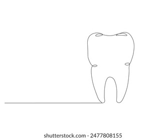 Continuous one line drawing of tooth. One line drawing illustration of tooth. Dentist stomatology concept single line. Editable outline.