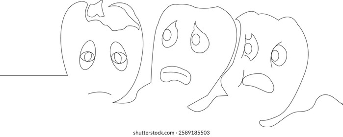 Continuous one line drawing of tooth. One line drawing illustration of broken tooth. Tooth health concept line art. Editable outline