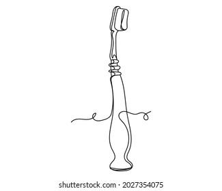 Continuous one line drawing of toothbrush icon in silhouette on a white background. Linear stylized.Minimalist.